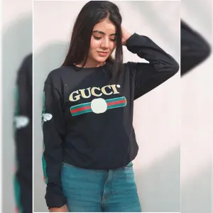 Black 2 Sleeves Cotton Printed T-shirt For Womens