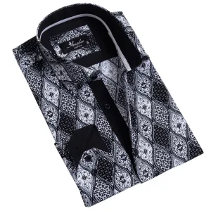 Black and White Mens Slim Fit Designer Dress Shirt - tailored Cotton