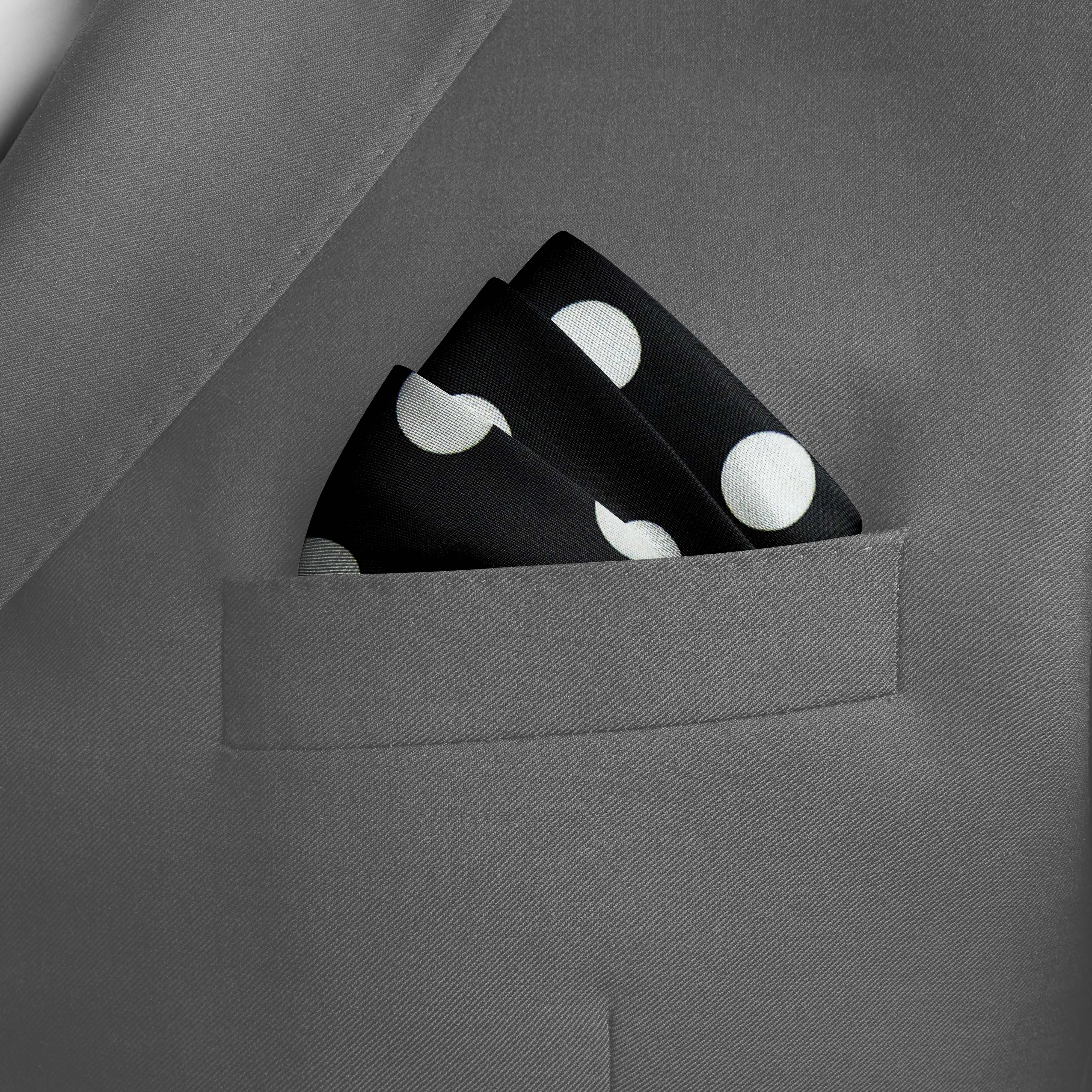 BLACK MEDIUM POLKA DOTS SILK POCKET SQUARE