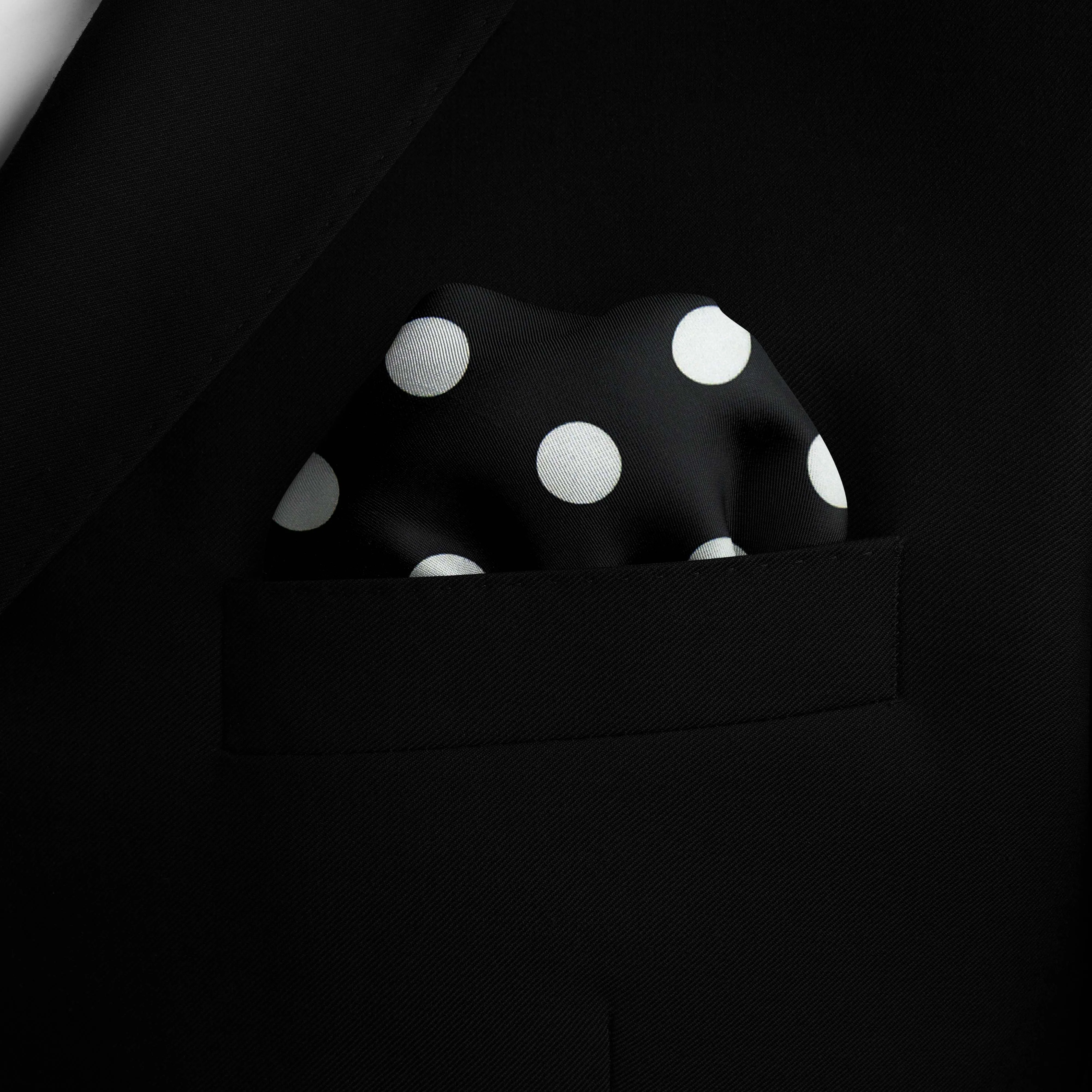 BLACK MEDIUM POLKA DOTS SILK POCKET SQUARE