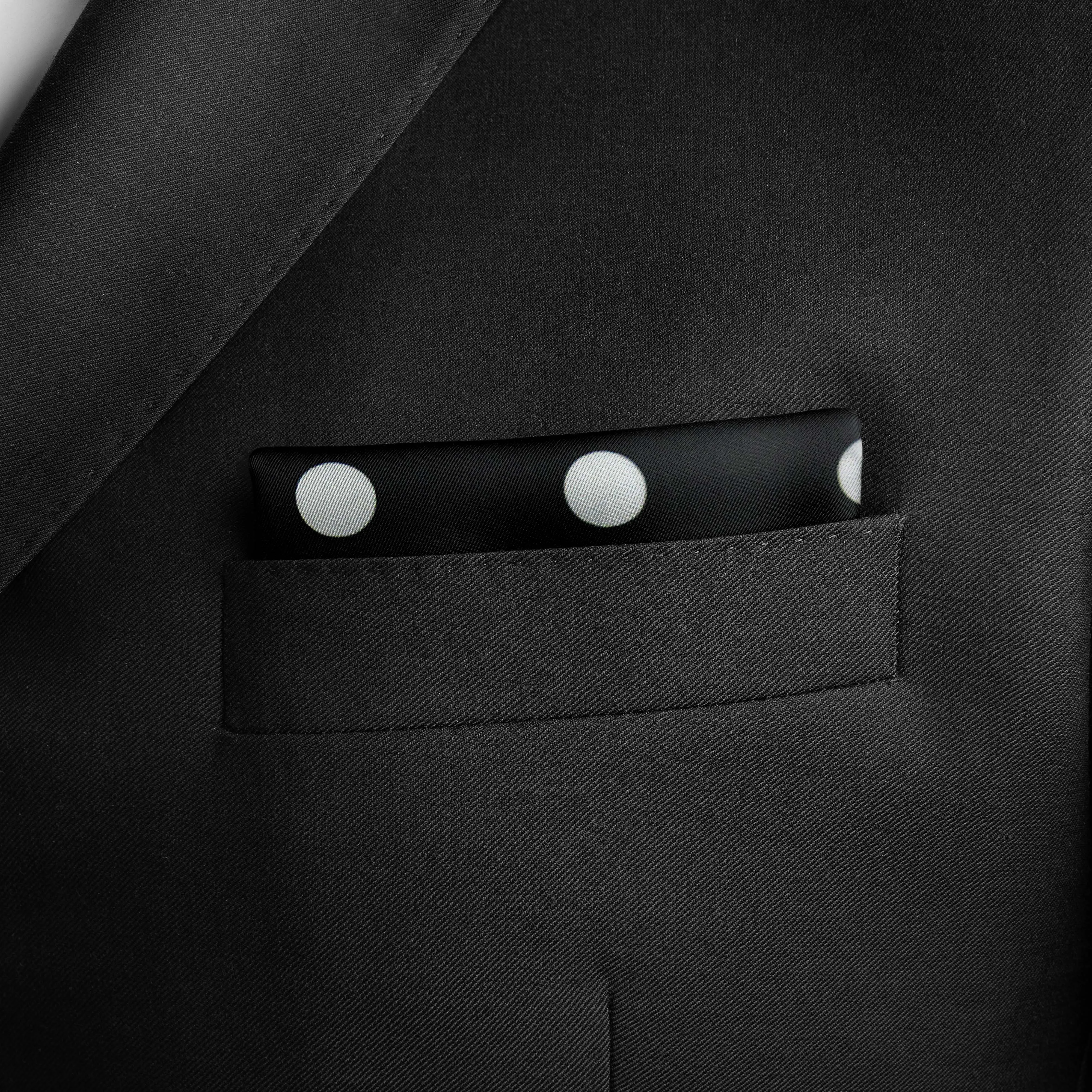 BLACK MEDIUM POLKA DOTS SILK POCKET SQUARE
