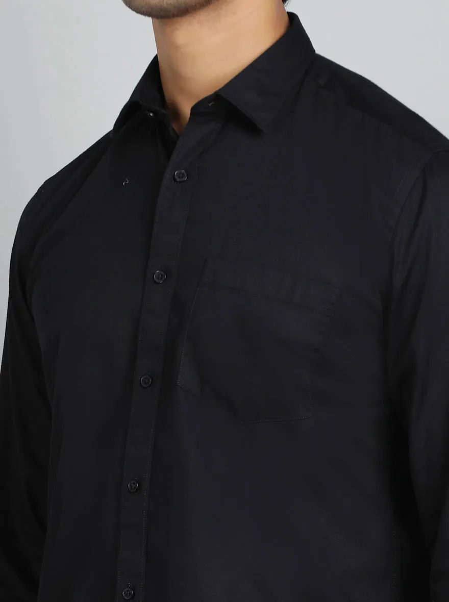 Black Solid Tailored Fit Semi Casual Shirt | JadeBlue