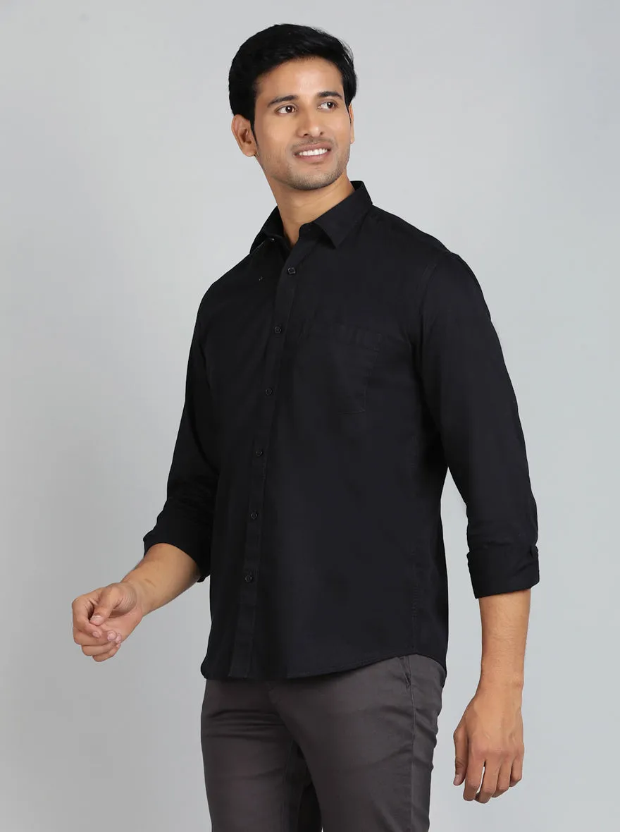 Black Solid Tailored Fit Semi Casual Shirt | JadeBlue