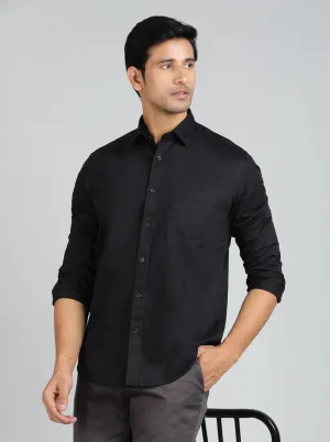 Black Solid Tailored Fit Semi Casual Shirt | JadeBlue