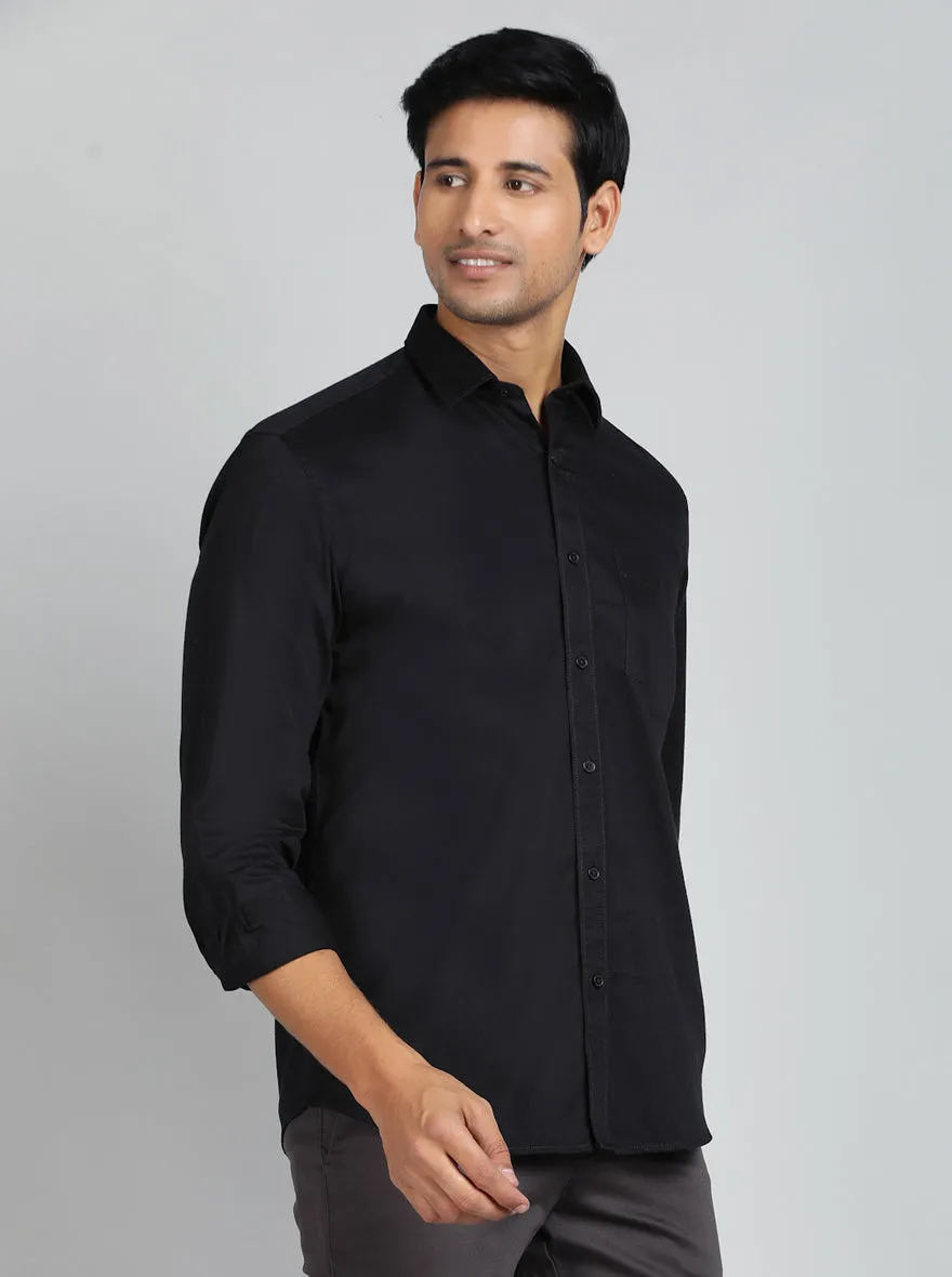 Black Solid Tailored Fit Semi Casual Shirt | JadeBlue