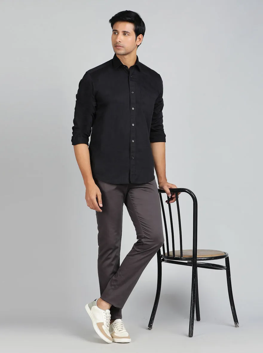 Black Solid Tailored Fit Semi Casual Shirt | JadeBlue