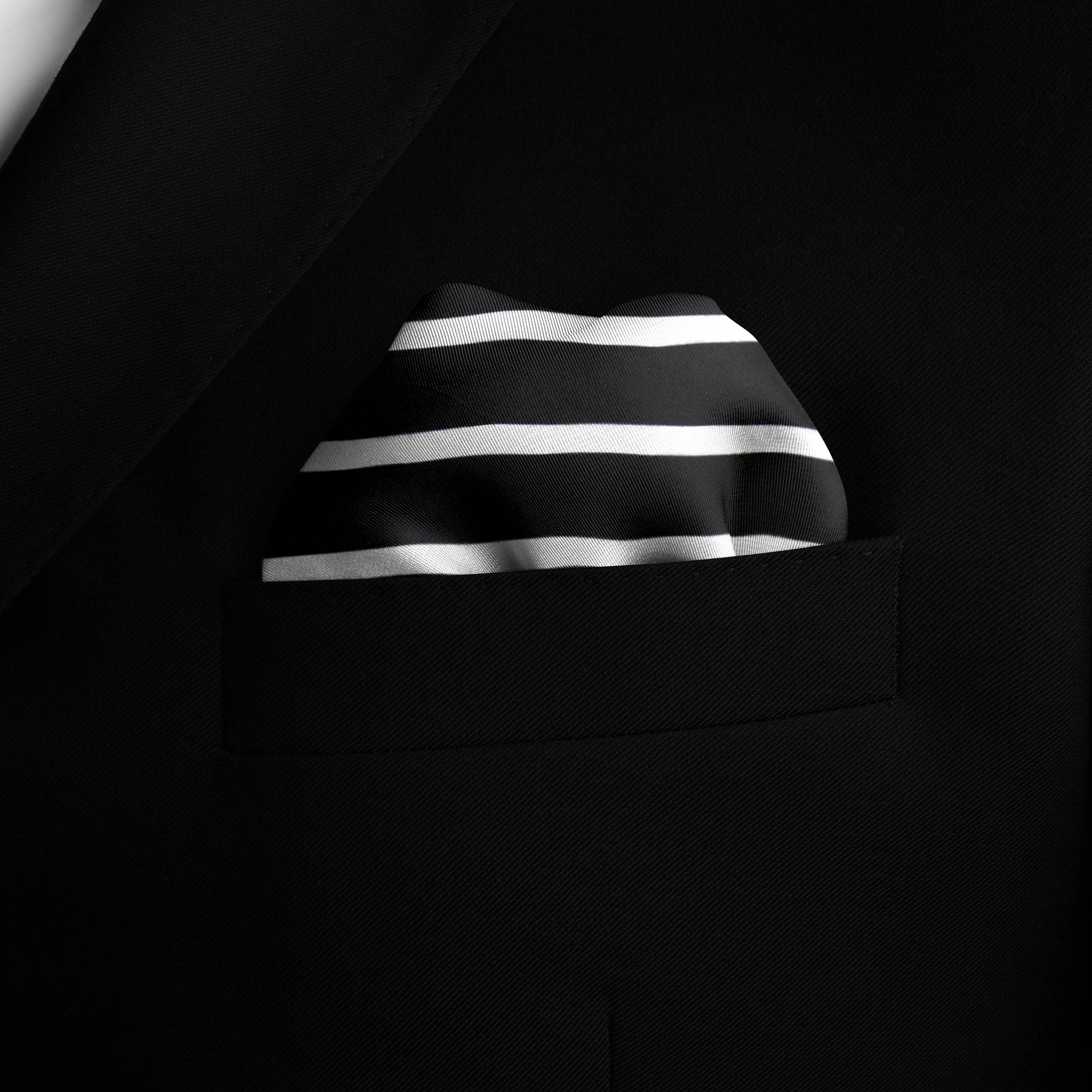 BLACK STRIPS SILK POCKET SQUARE