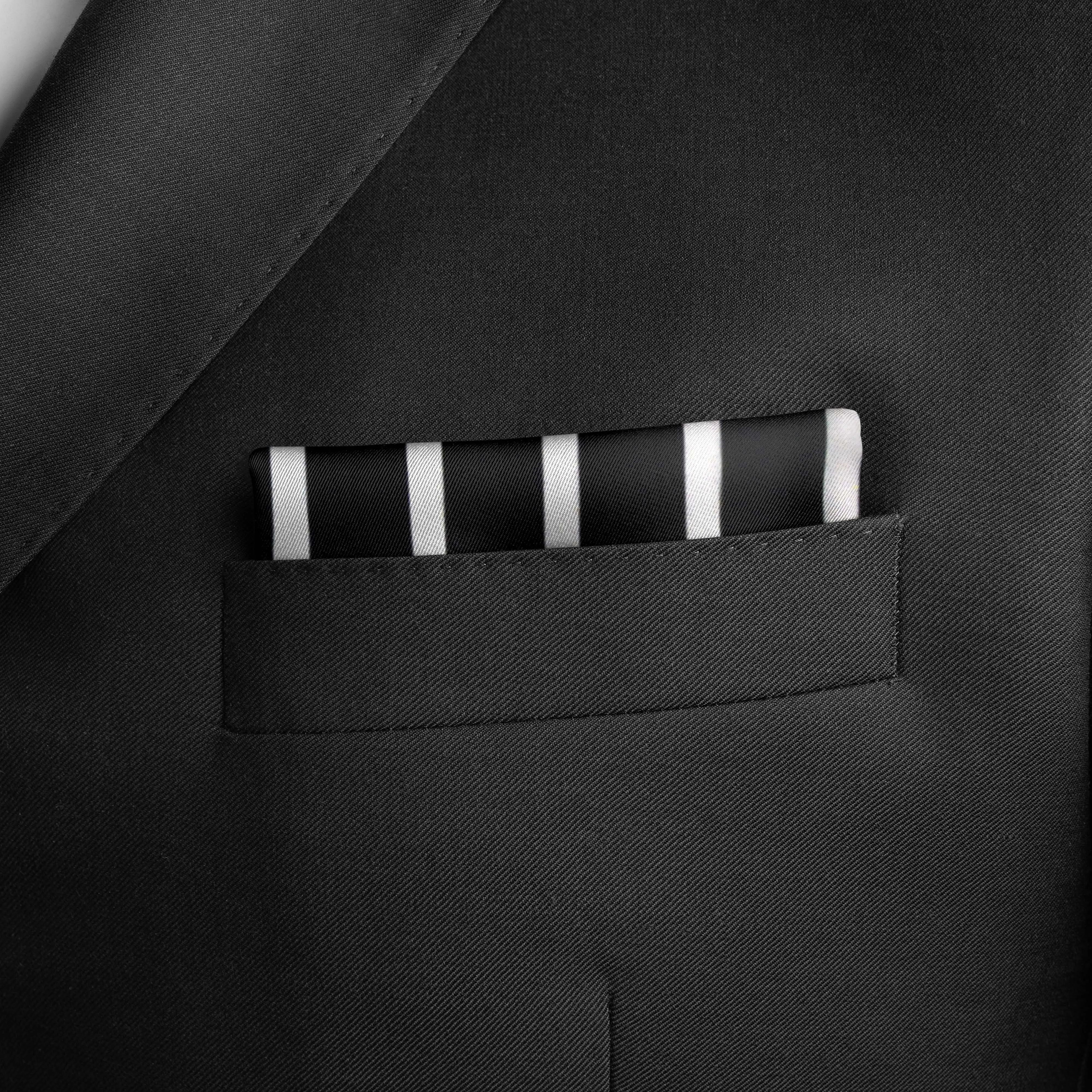 BLACK STRIPS SILK POCKET SQUARE