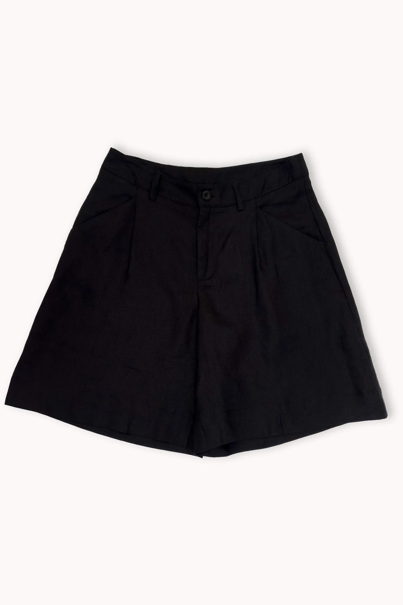 Black Tailored Linen Short
