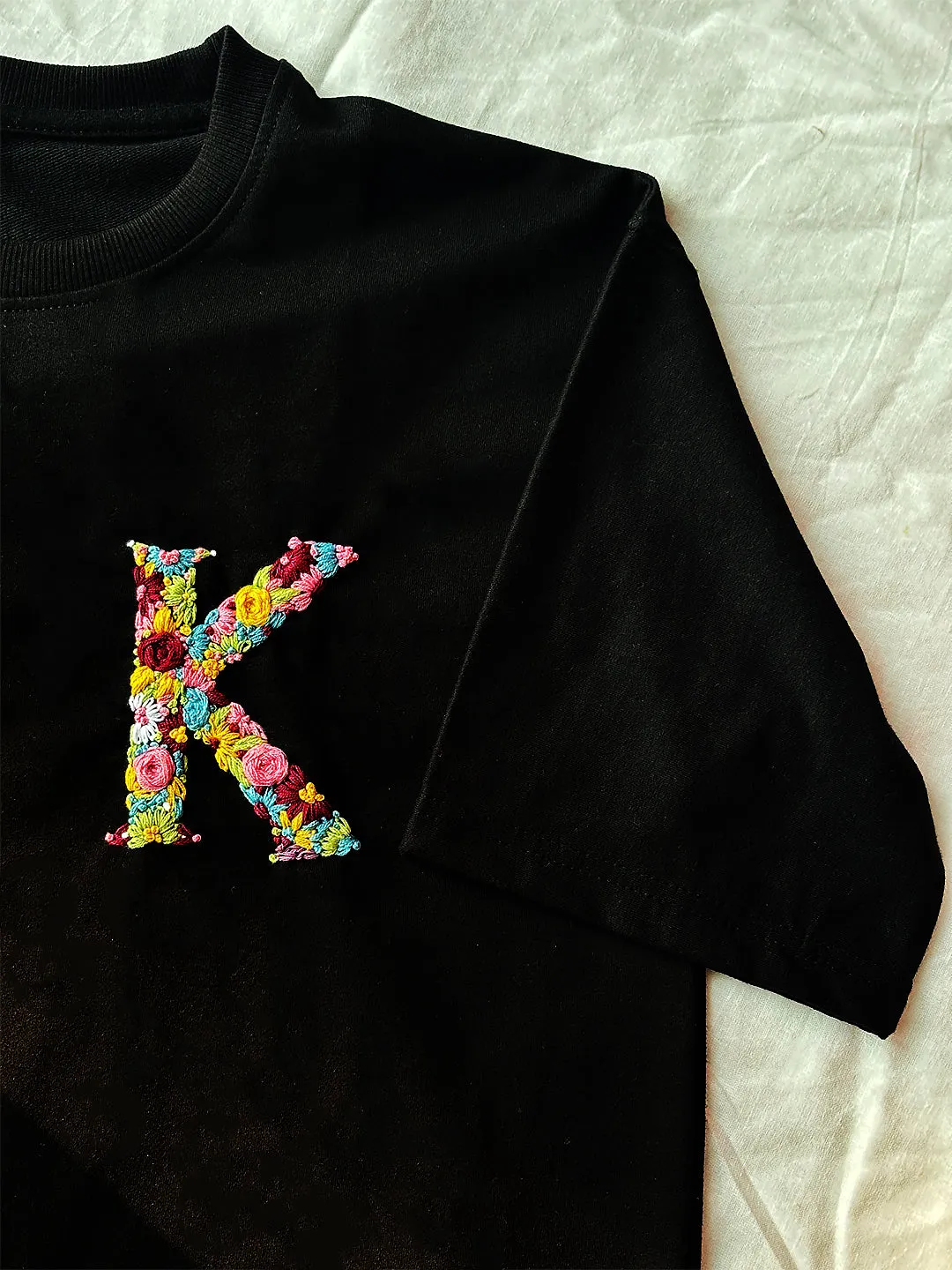 Black - Unisex Hand Embroidered Oversize T-Shirt