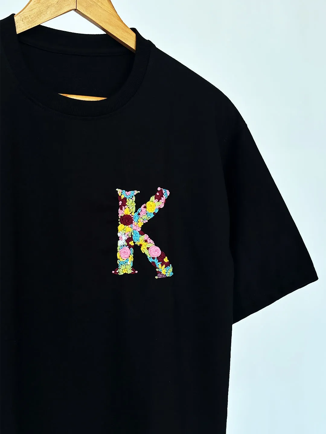 Black - Unisex Hand Embroidered Oversize T-Shirt