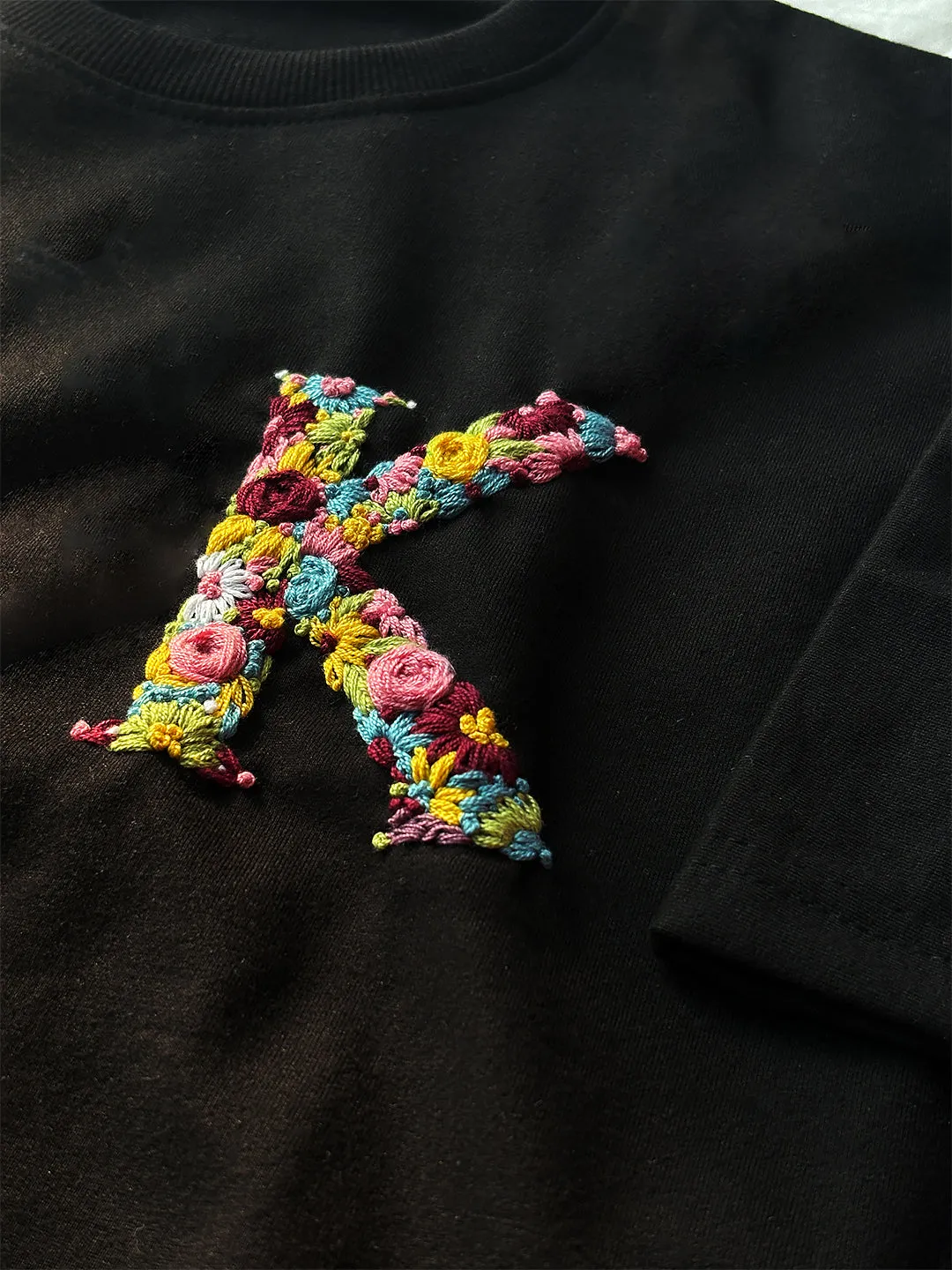 Black - Unisex Hand Embroidered Oversize T-Shirt