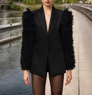 BLAZER WITH RUFFLED TULLE