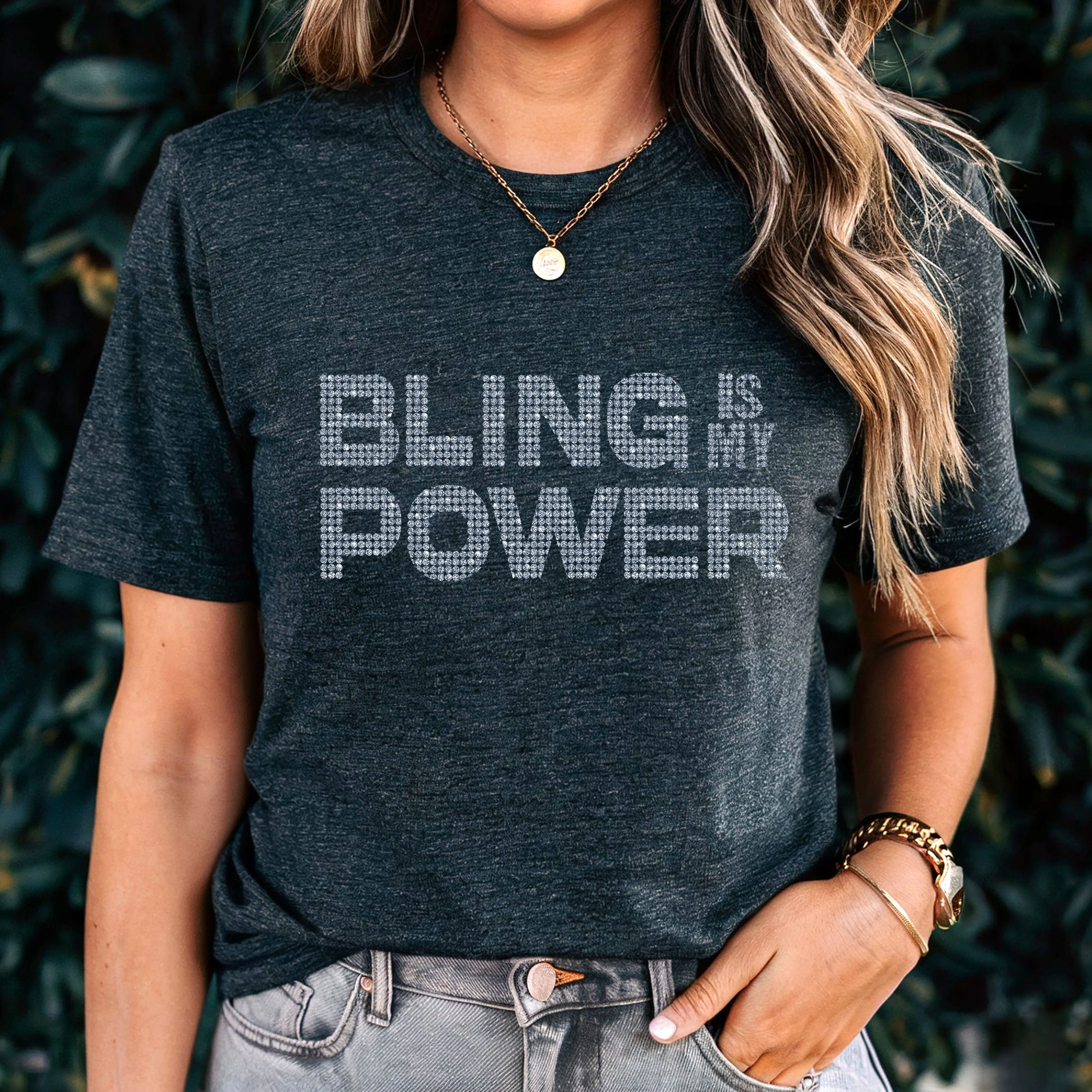 Bling Is My Power Shirt, Rhinestone Shirt, Rhinestones Tshirt, Bling T shirt, Womens Clothing, Birthday Gift For Her, Women Empowerment