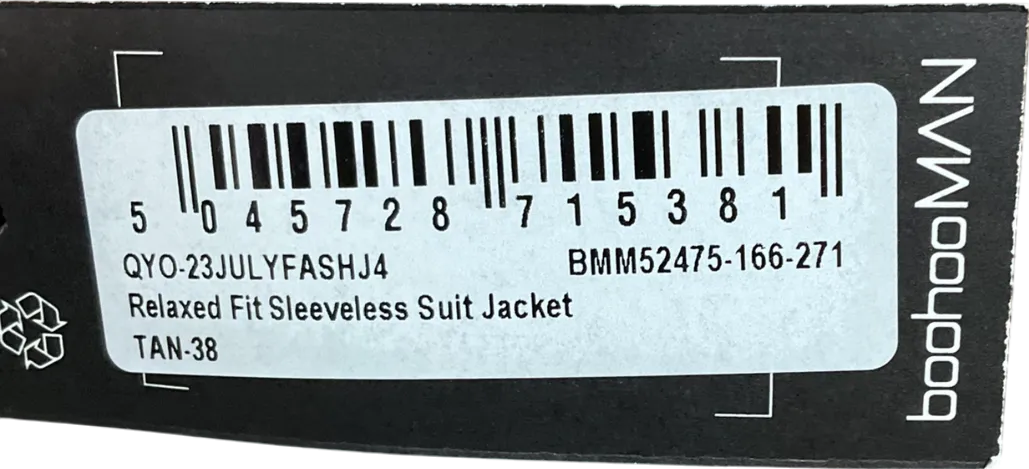 boohooMan Brown Relaxed Fit Sleeveless Suit Jacket UK 38" CHEST