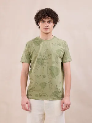Brown Printed Crew Neck T-Shirt