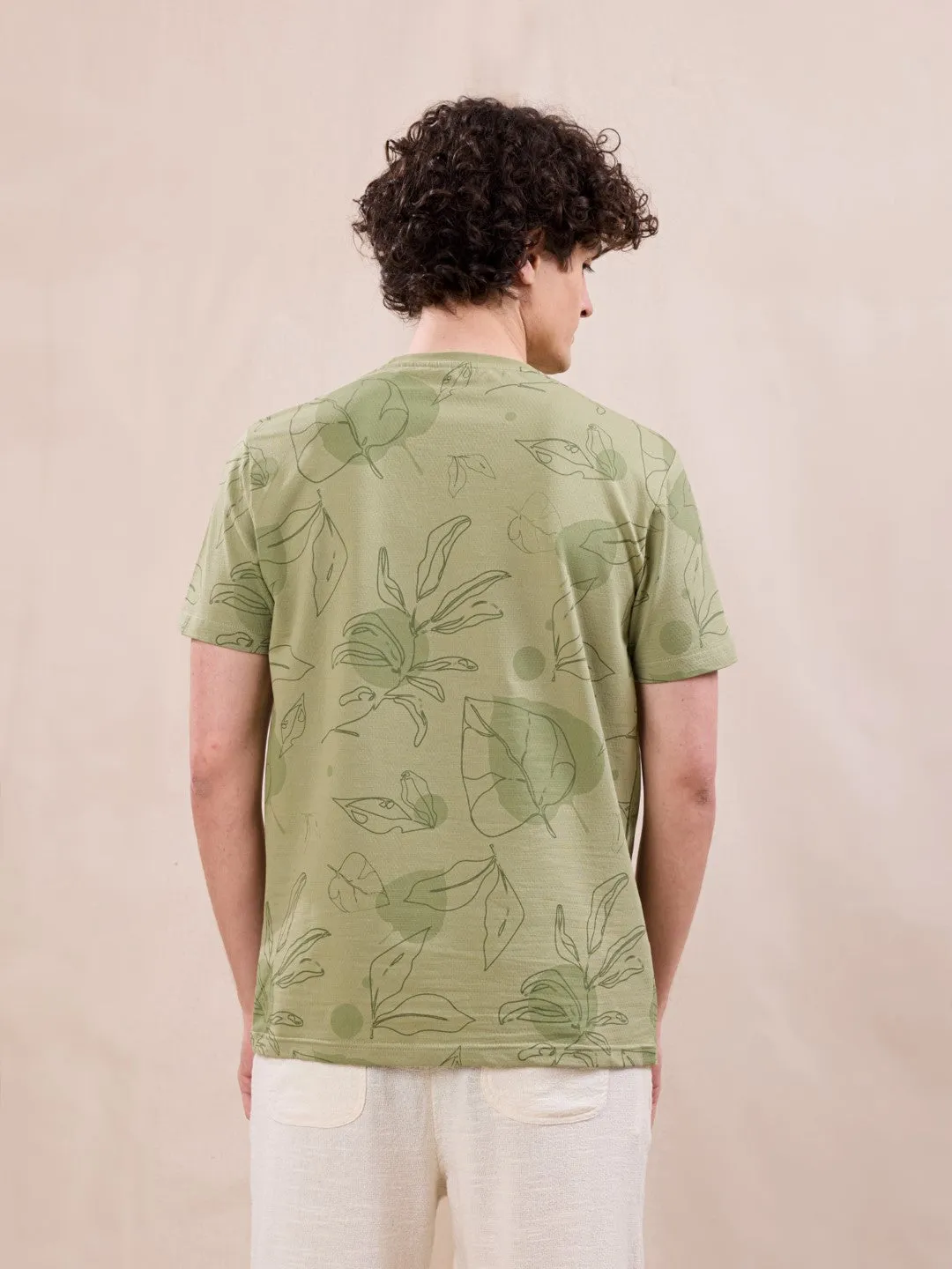 Brown Printed Crew Neck T-Shirt