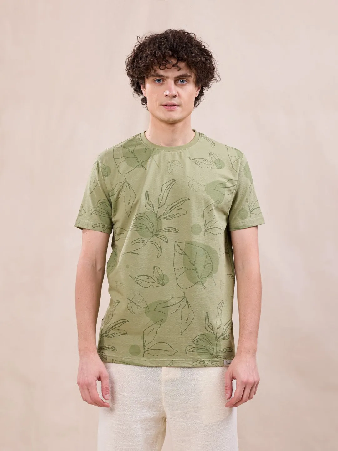 Brown Printed Crew Neck T-Shirt
