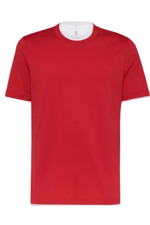 Brunello Cucinelli Men's Cotton Jersey Crew Neck T-shirt With Faux-layering