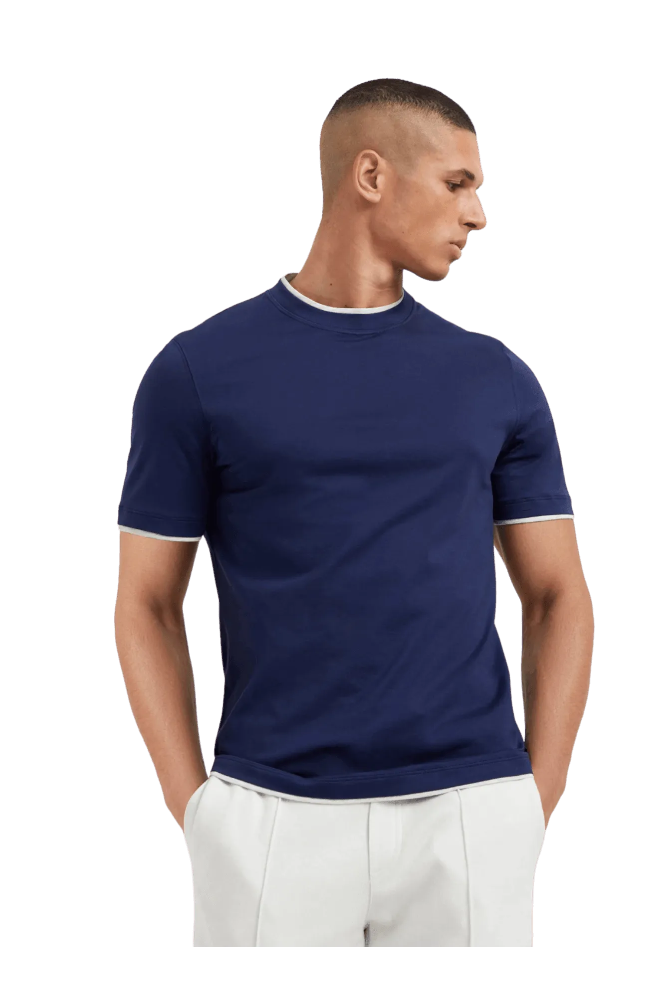 Brunello Cucinelli Men's Cotton Jersey Crew Neck T-shirt With Faux-layering