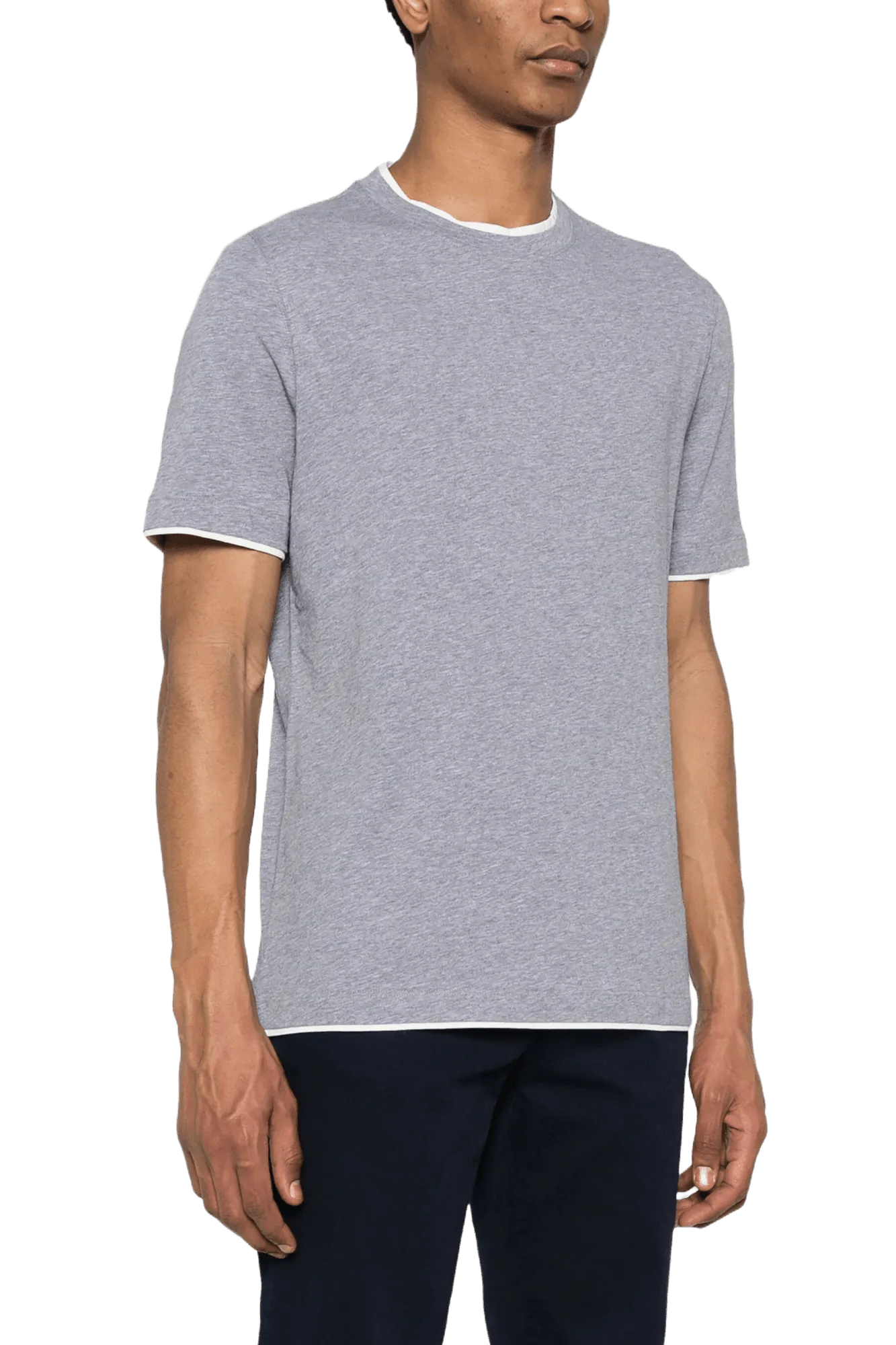Brunello Cucinelli Men's Cotton Jersey Crew Neck T-shirt With Faux-layering