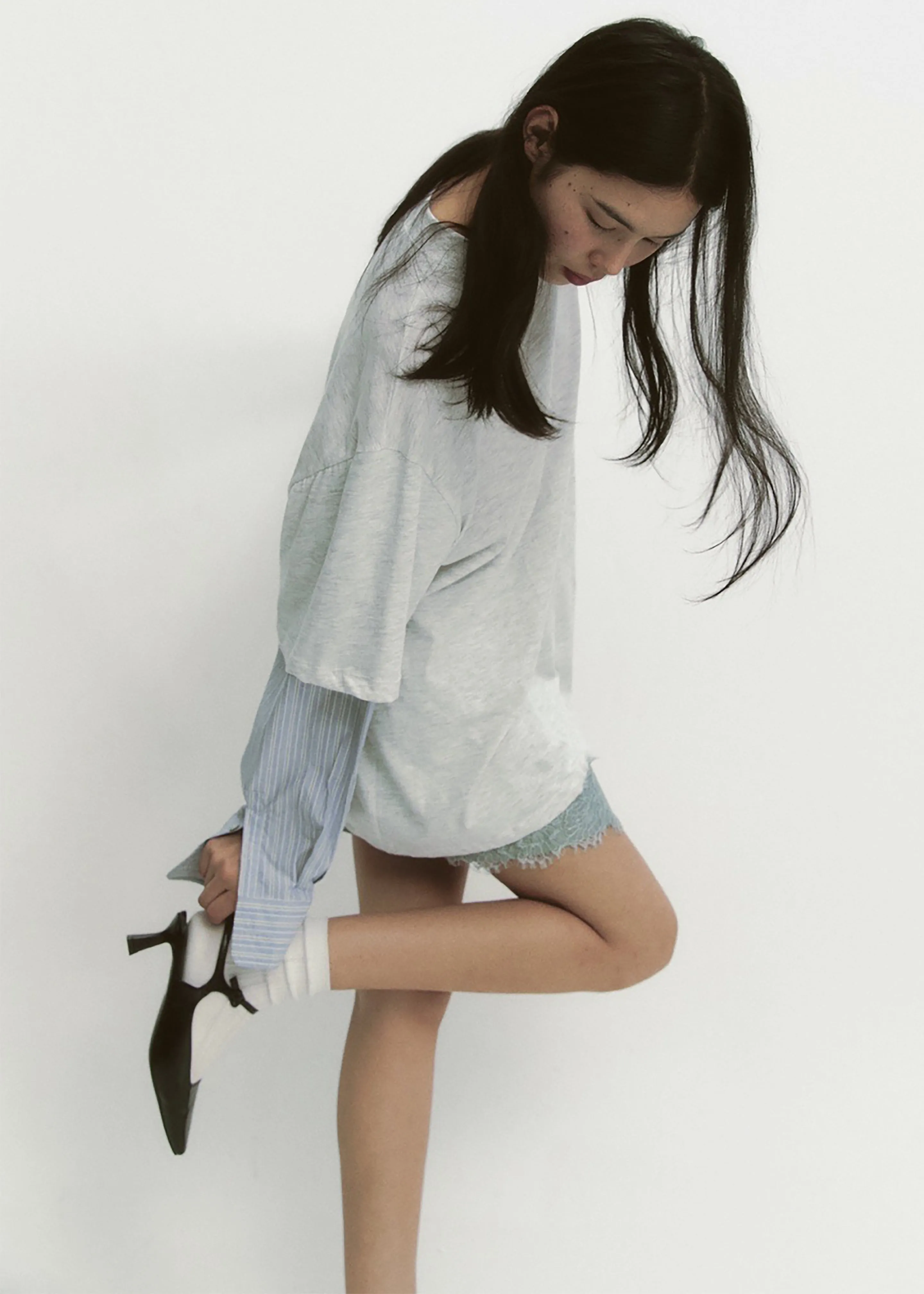 Bryton Layered Tee - Light Grey/Blue