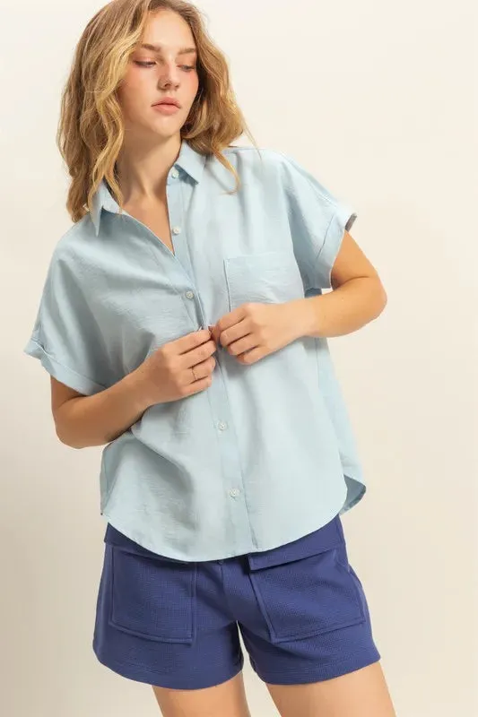 Button Down Collared Neck Short Sleeve Shirt For Women – Classic Comfortable Button-Up Blouse for Office to Weekend Looks