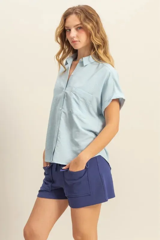Button Down Collared Neck Short Sleeve Shirt For Women – Classic Comfortable Button-Up Blouse for Office to Weekend Looks
