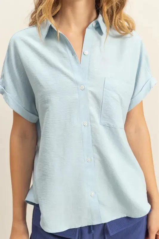 Button Down Collared Neck Short Sleeve Shirt For Women – Classic Comfortable Button-Up Blouse for Office to Weekend Looks