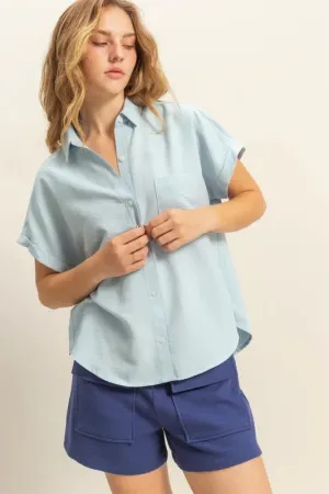 Button Down Collared Neck Short Sleeve Shirt For Women – Classic Comfortable Button-Up Blouse for Office to Weekend Looks
