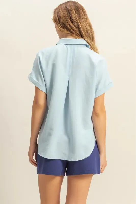Button Down Collared Neck Short Sleeve Shirt For Women – Classic Comfortable Button-Up Blouse for Office to Weekend Looks