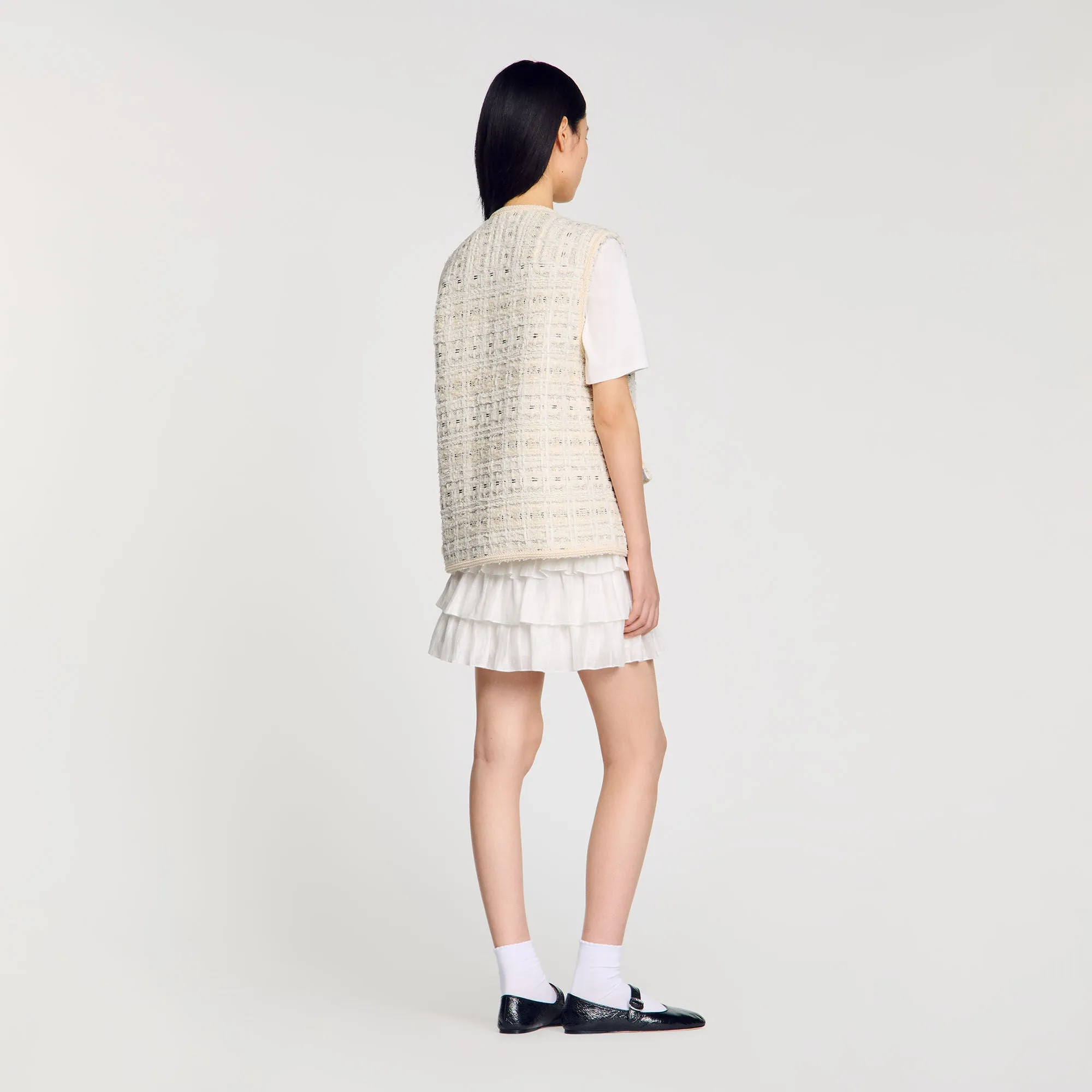 Camelia Sleeveless Tweed Jacket Ecru / Lurex