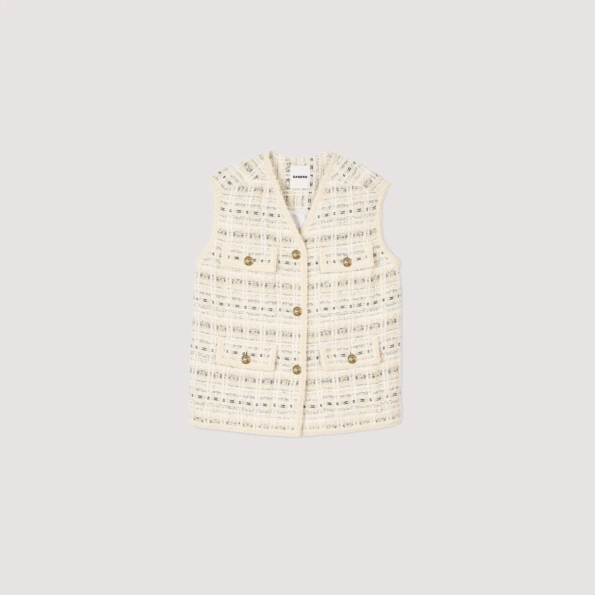 Camelia Sleeveless Tweed Jacket Ecru / Lurex