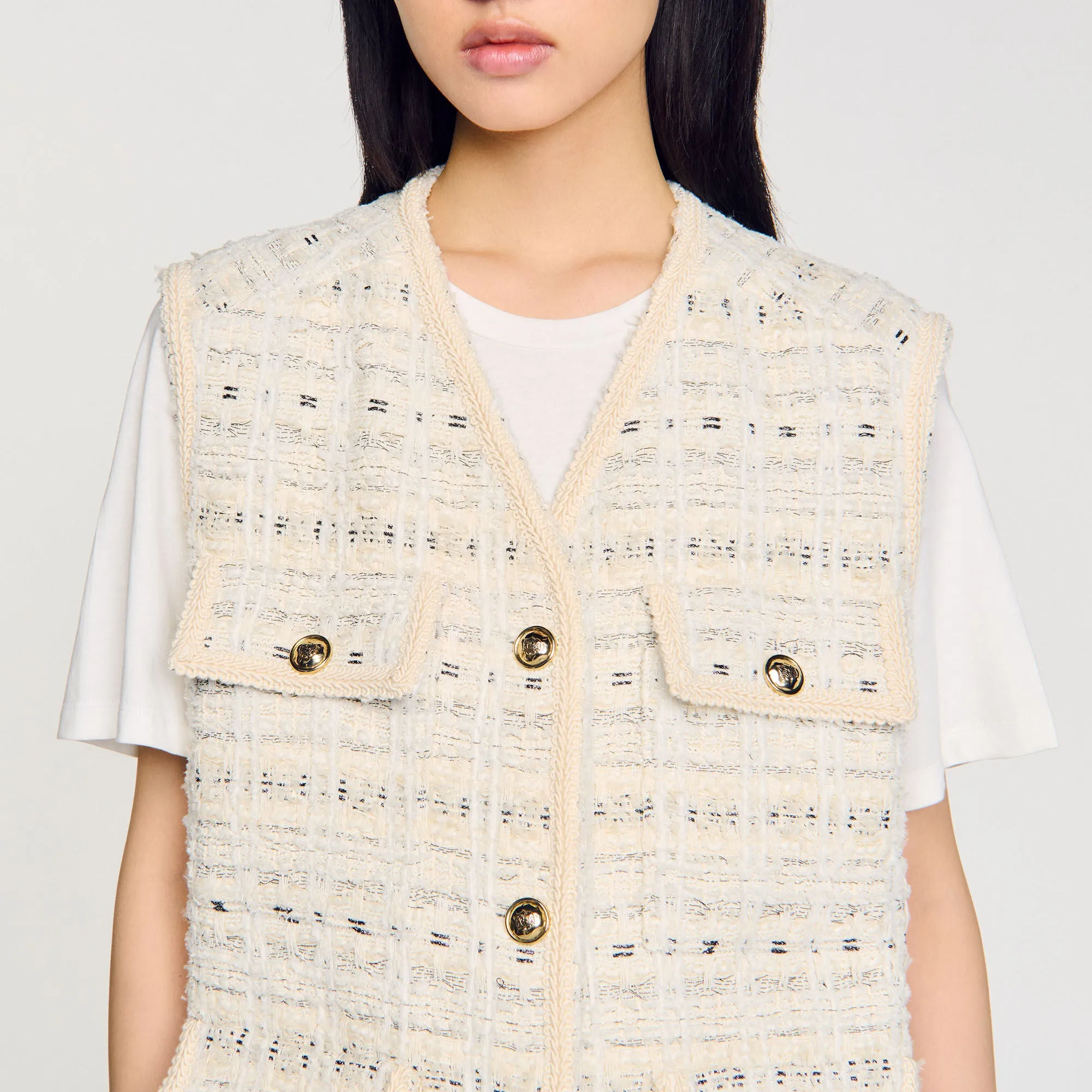 Camelia Sleeveless Tweed Jacket Ecru / Lurex