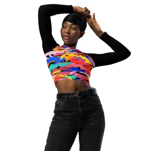 Camo-Flash Recycled long-sleeve crop top
