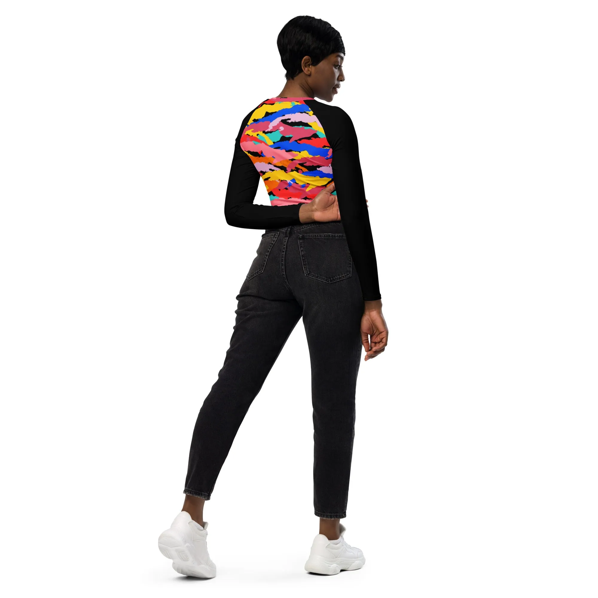 Camo-Flash Recycled long-sleeve crop top