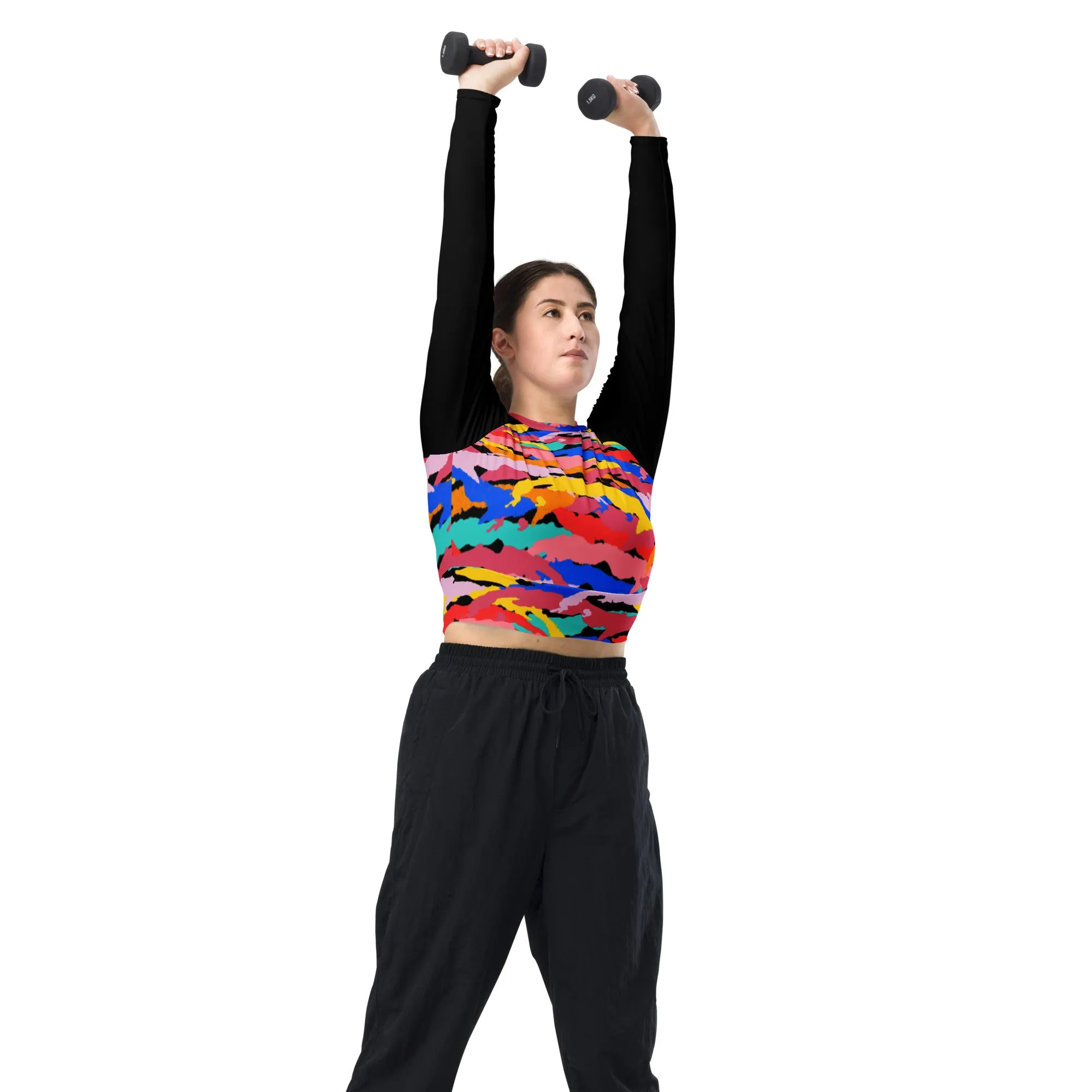Camo-Flash Recycled long-sleeve crop top