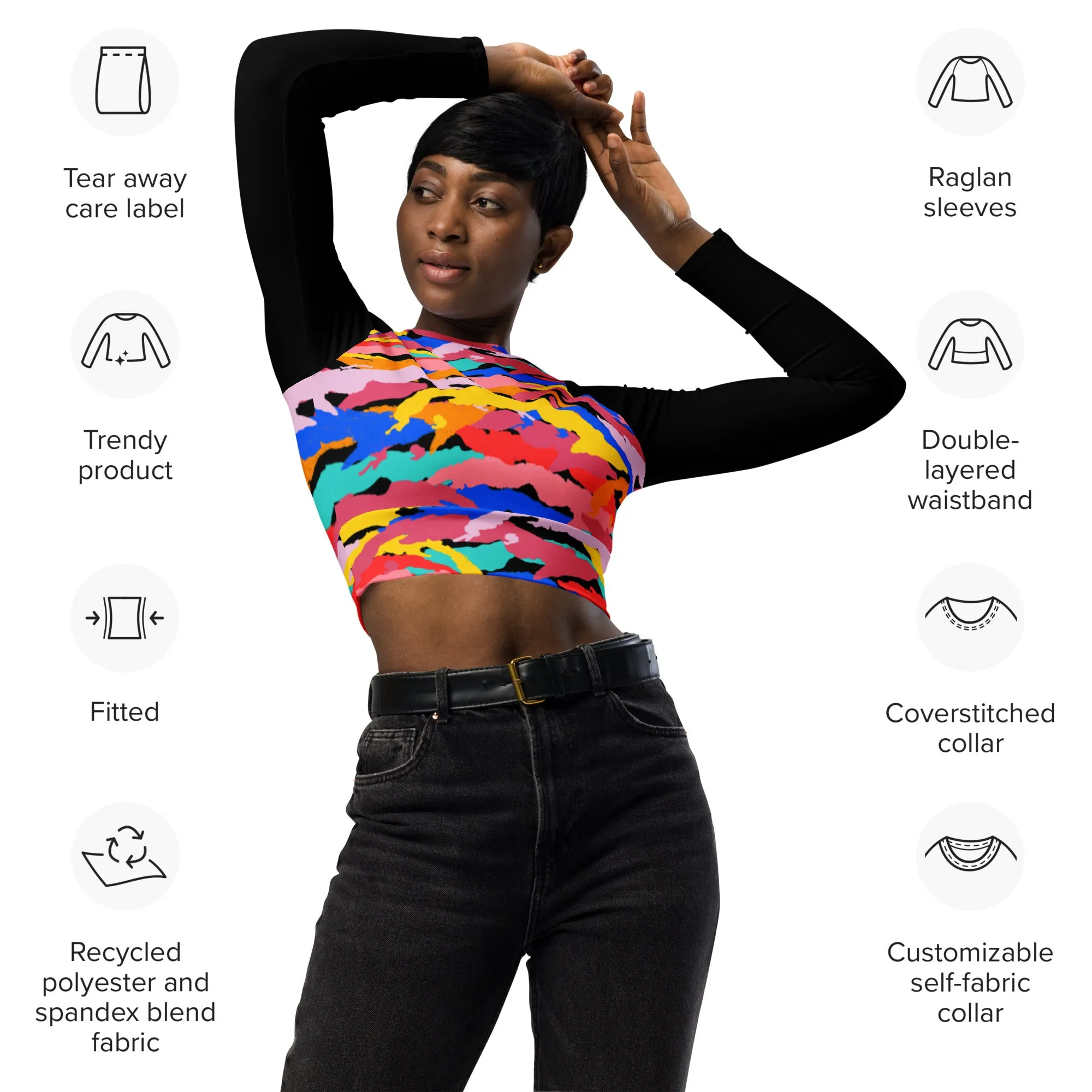 Camo-Flash Recycled long-sleeve crop top