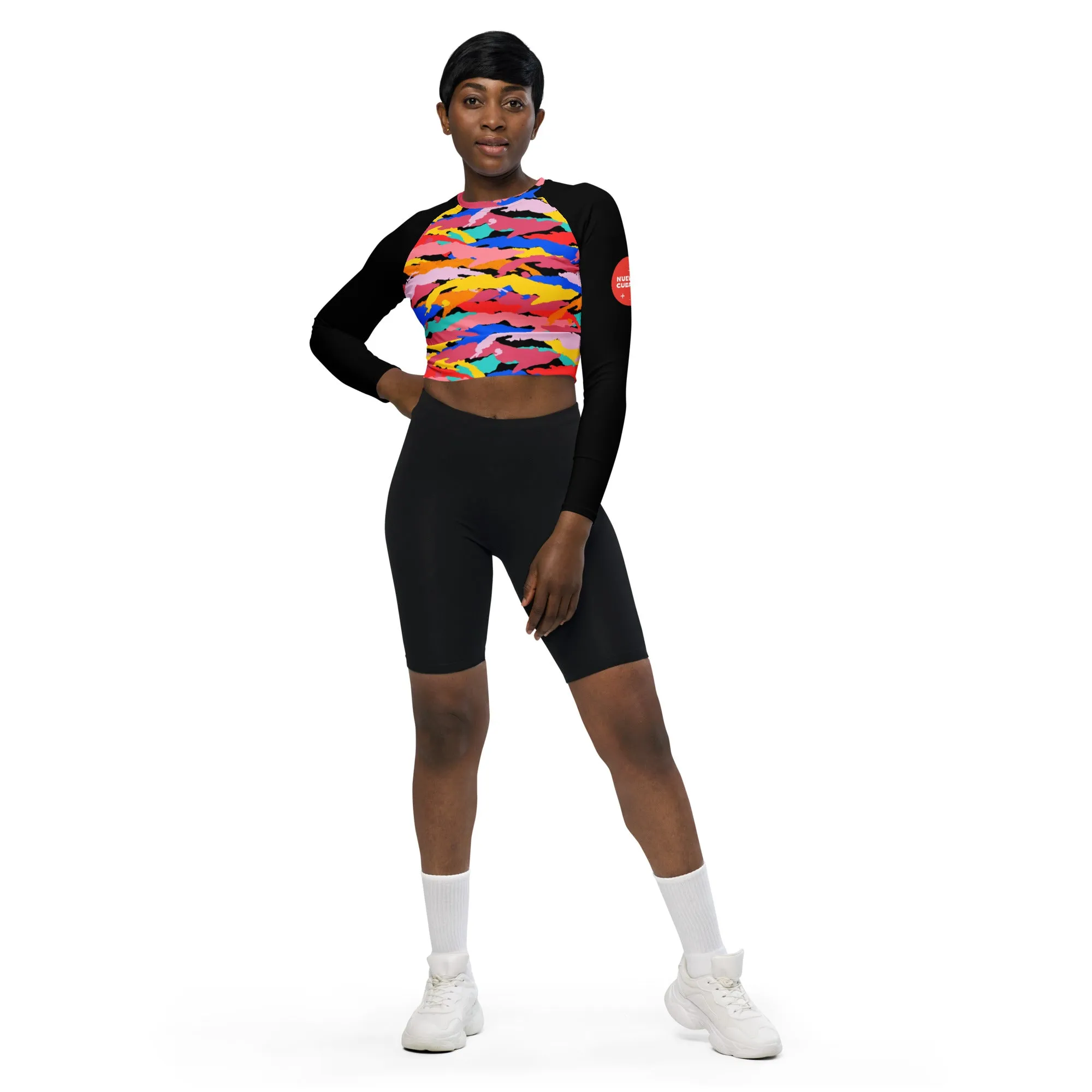 Camo-Flash Recycled long-sleeve crop top