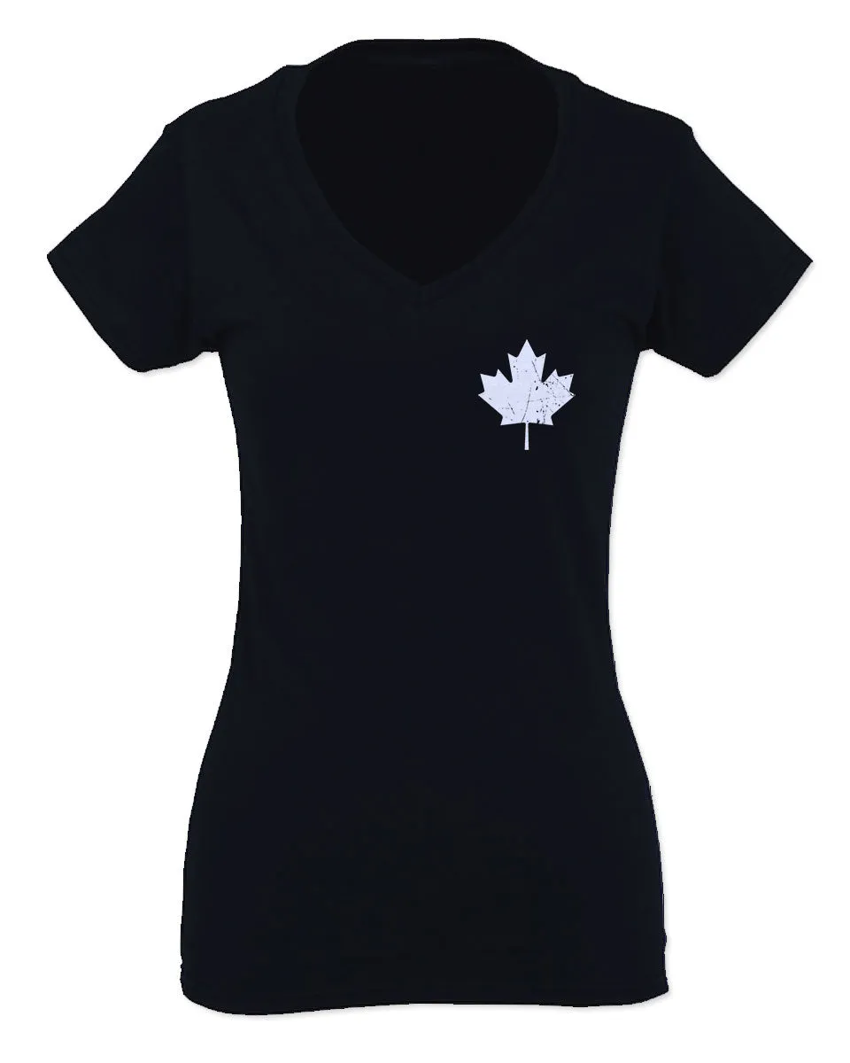 Canadian Maple Leaf Flag Canada Pride Vintage Style For Women V neck fitted T Shirt