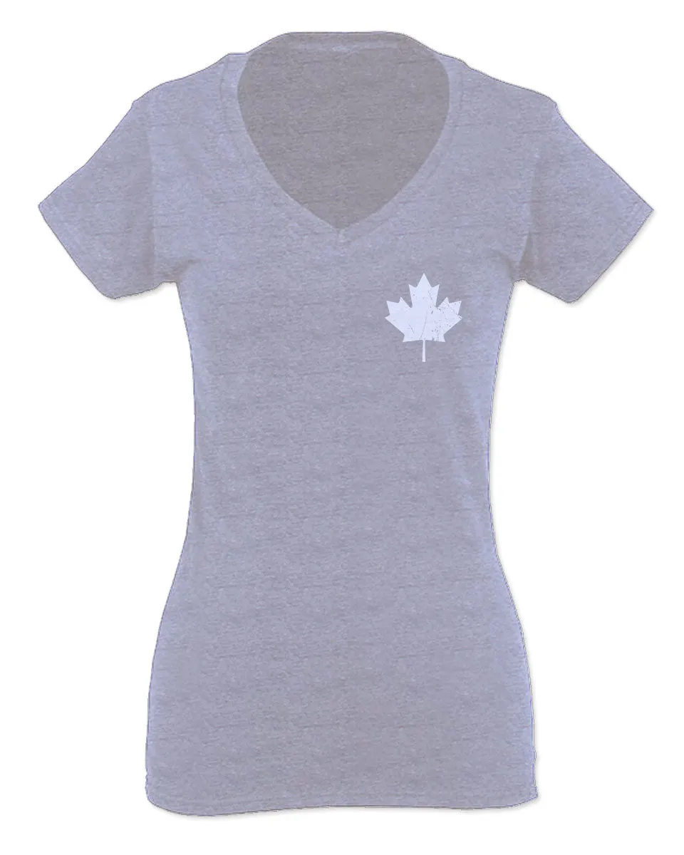 Canadian Maple Leaf Flag Canada Pride Vintage Style For Women V neck fitted T Shirt