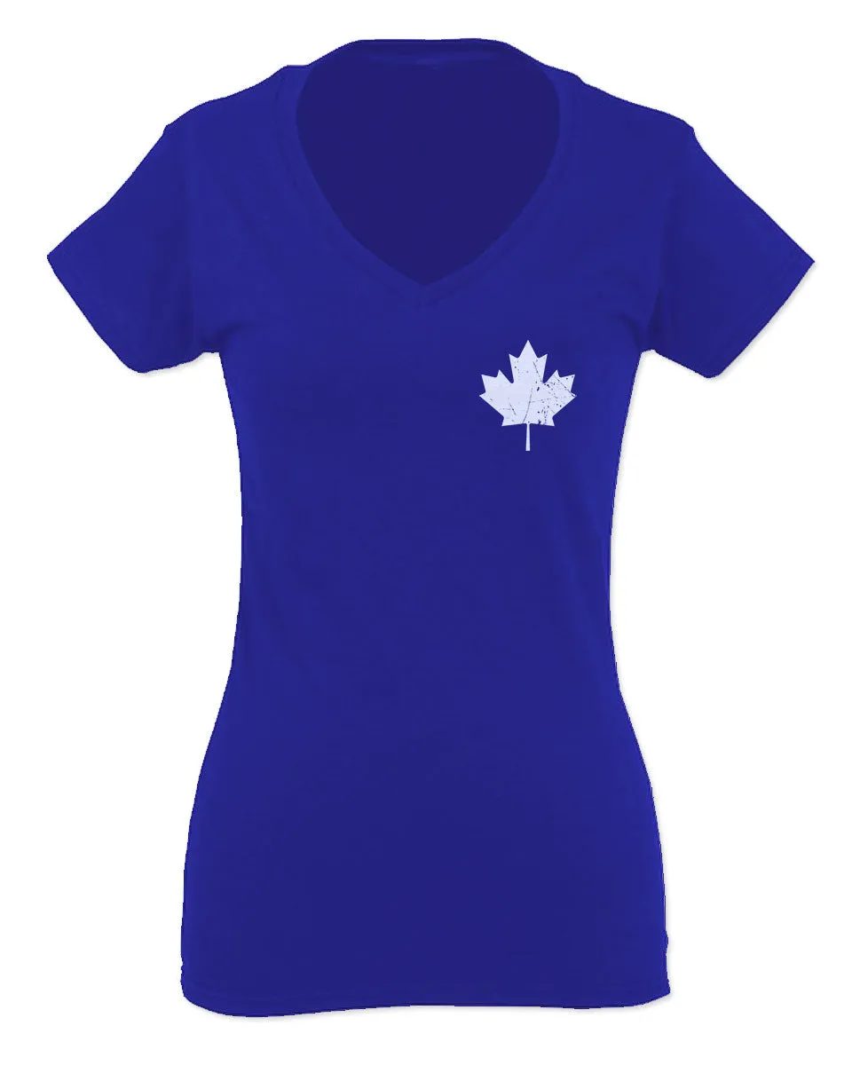 Canadian Maple Leaf Flag Canada Pride Vintage Style For Women V neck fitted T Shirt