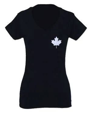 Canadian Maple Leaf Flag Canada Pride Vintage Style For Women V neck fitted T Shirt