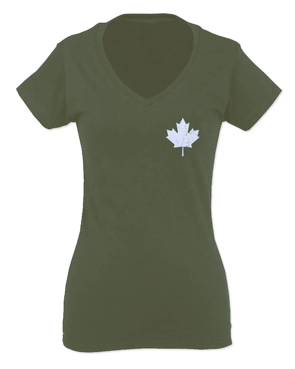 Canadian Maple Leaf Flag Canada Pride Vintage Style For Women V neck fitted T Shirt