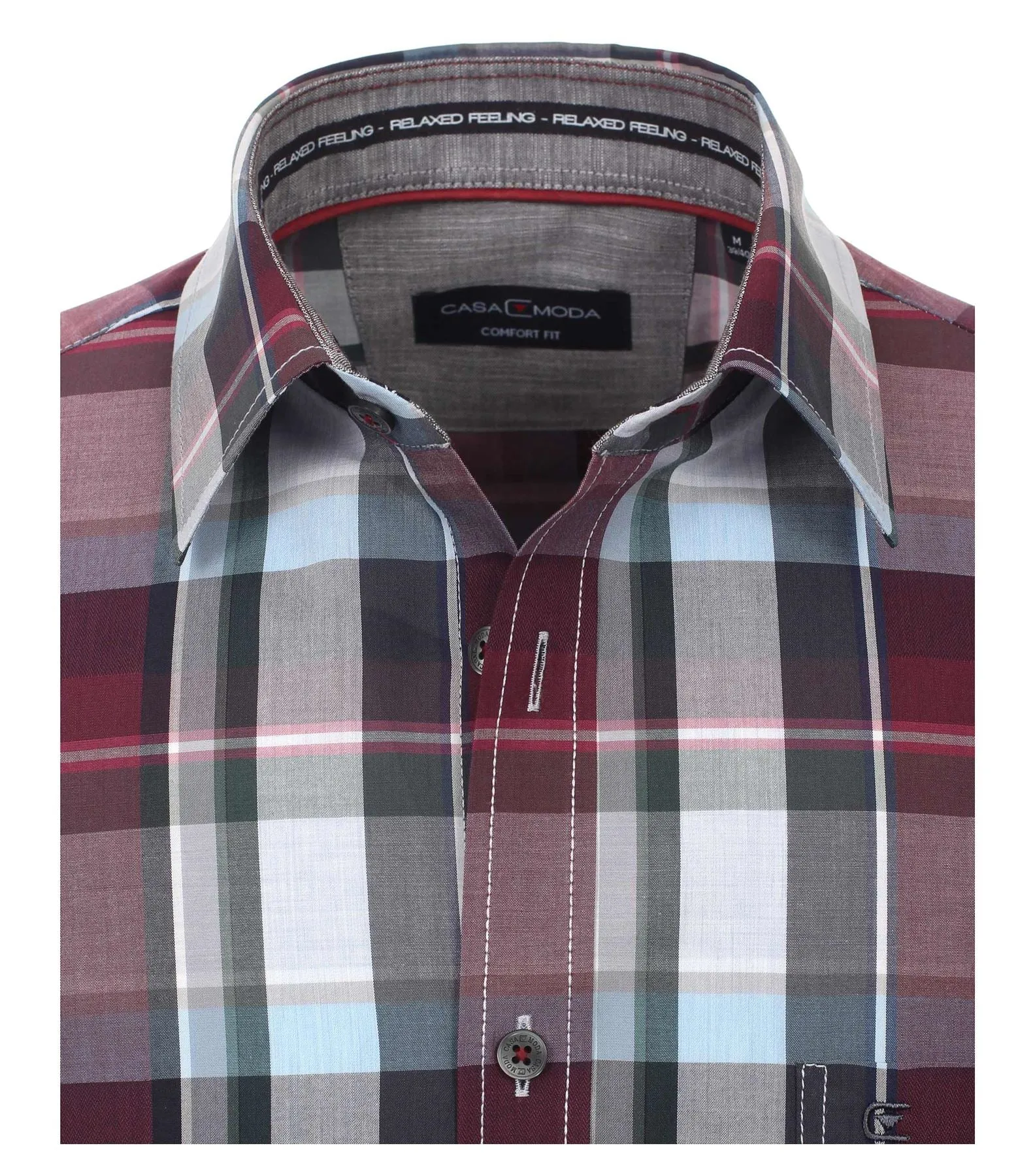 Casa Moda Premium Cotton LS Comfort Fit Shirt in Red/Navy Check