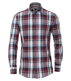 Casa Moda Premium Cotton LS Comfort Fit Shirt in Red/Navy Check