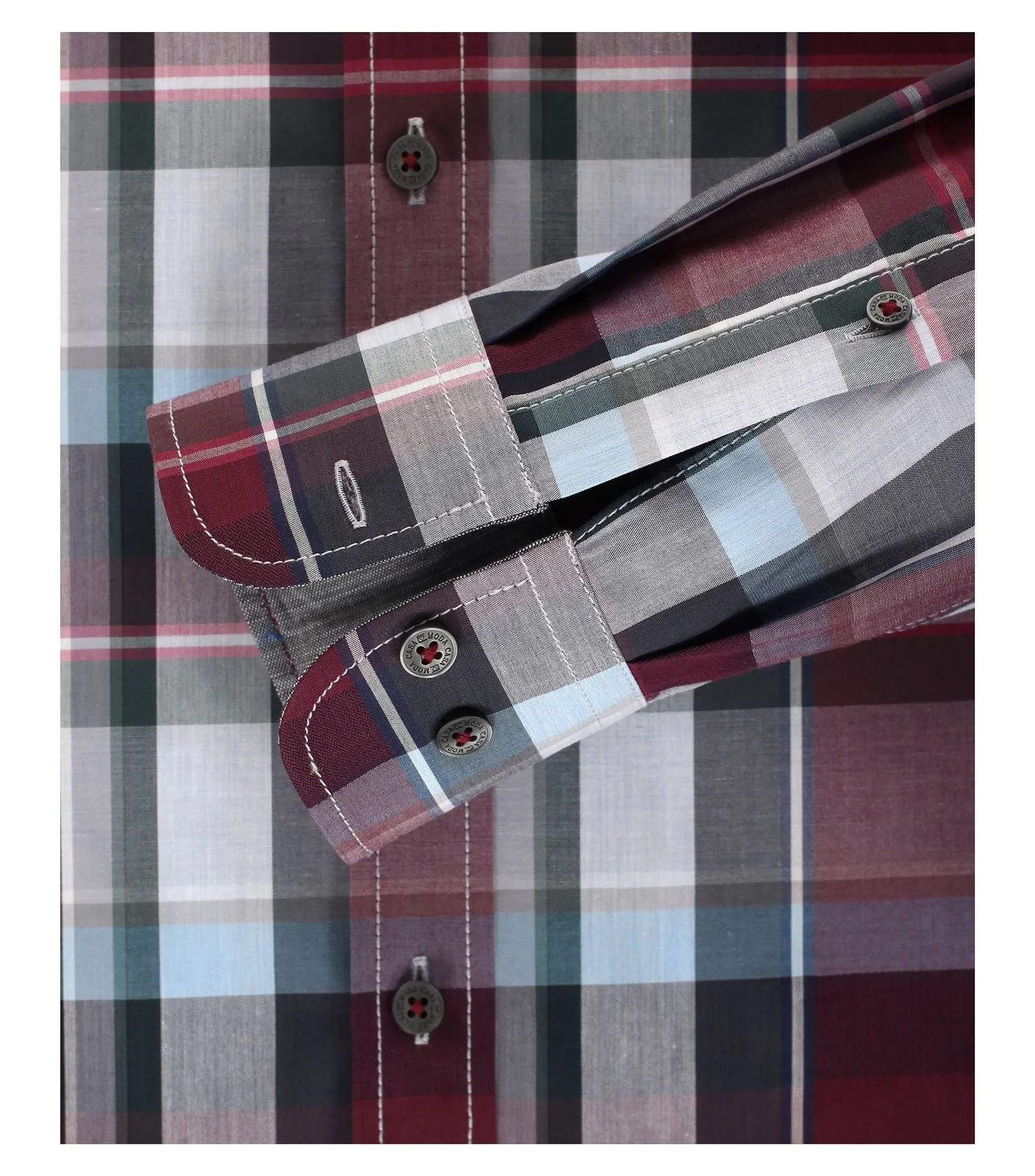 Casa Moda Premium Cotton LS Comfort Fit Shirt in Red/Navy Check