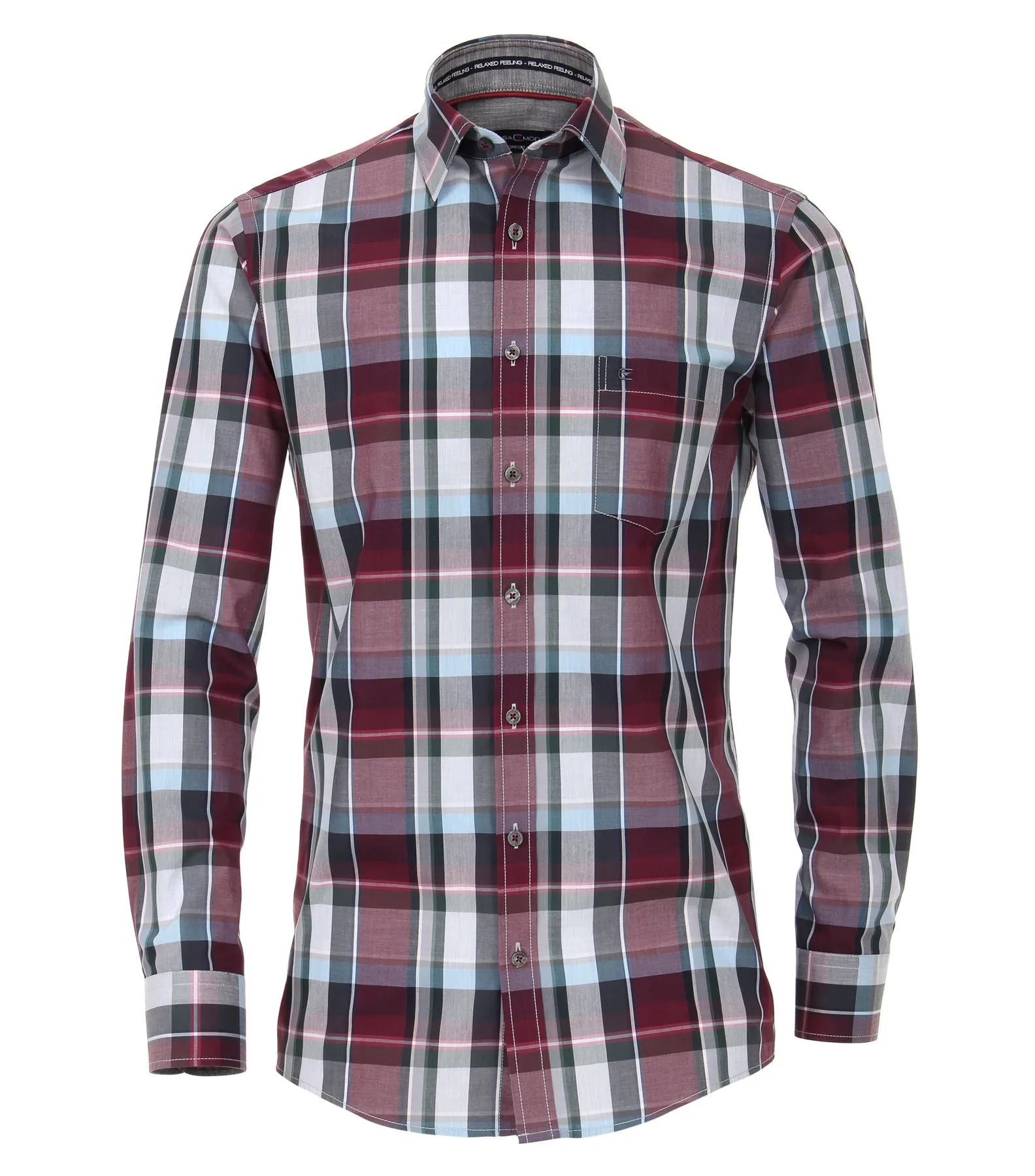 Casa Moda Premium Cotton LS Comfort Fit Shirt in Red/Navy Check