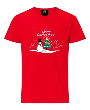 Christmas Tree With Snowman T-Shirt Red