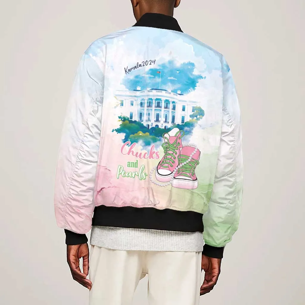 Chucks N Pearls 2024 Bomber Jacket Pink Green Rocking The World LT7